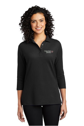 L562 Port Authority Ladies Silk Touch 3/4-Sleeve Polo - OHVI Logo