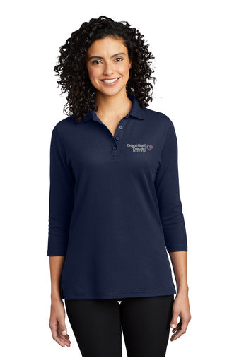 L562 Port Authority Ladies Silk Touch 3/4-Sleeve Polo - OHVI Logo