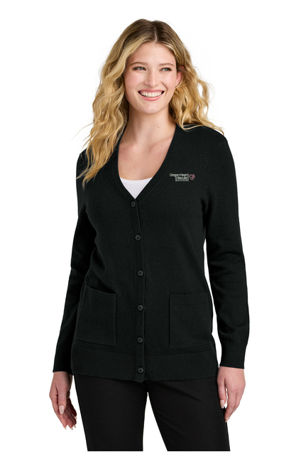 LSW4150 Port Authority Women’s Easy Care Button-Up Cardigan Sweater - OHVI Logo