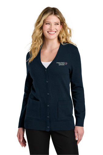 LSW4150 Port Authority Women’s Easy Care Button-Up Cardigan Sweater - OHVI Logo